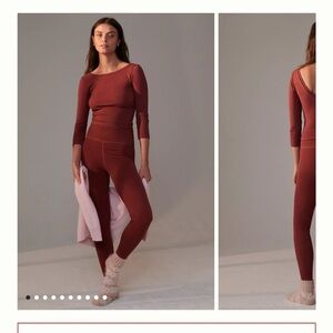 Anthropologie Everyday Seamless Ribbed Leggings Tights Burnt Orange Brick Red